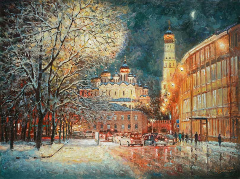 在大街上的冬天，在晚上的灯光。.. - 1, Igor Razzhivin, 买画 油
