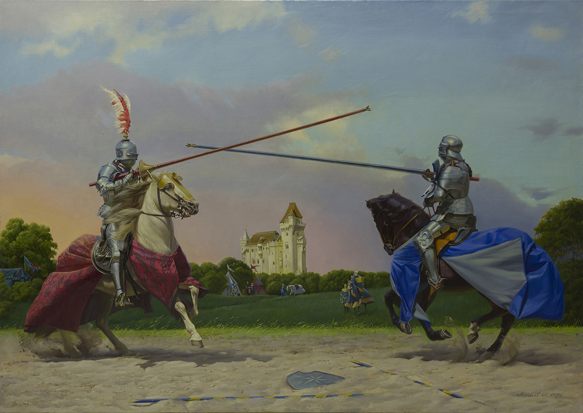 马术比赛的红色和蓝色的骑士 - 1,  奥列格*尼古拉耶夫, 买画 油