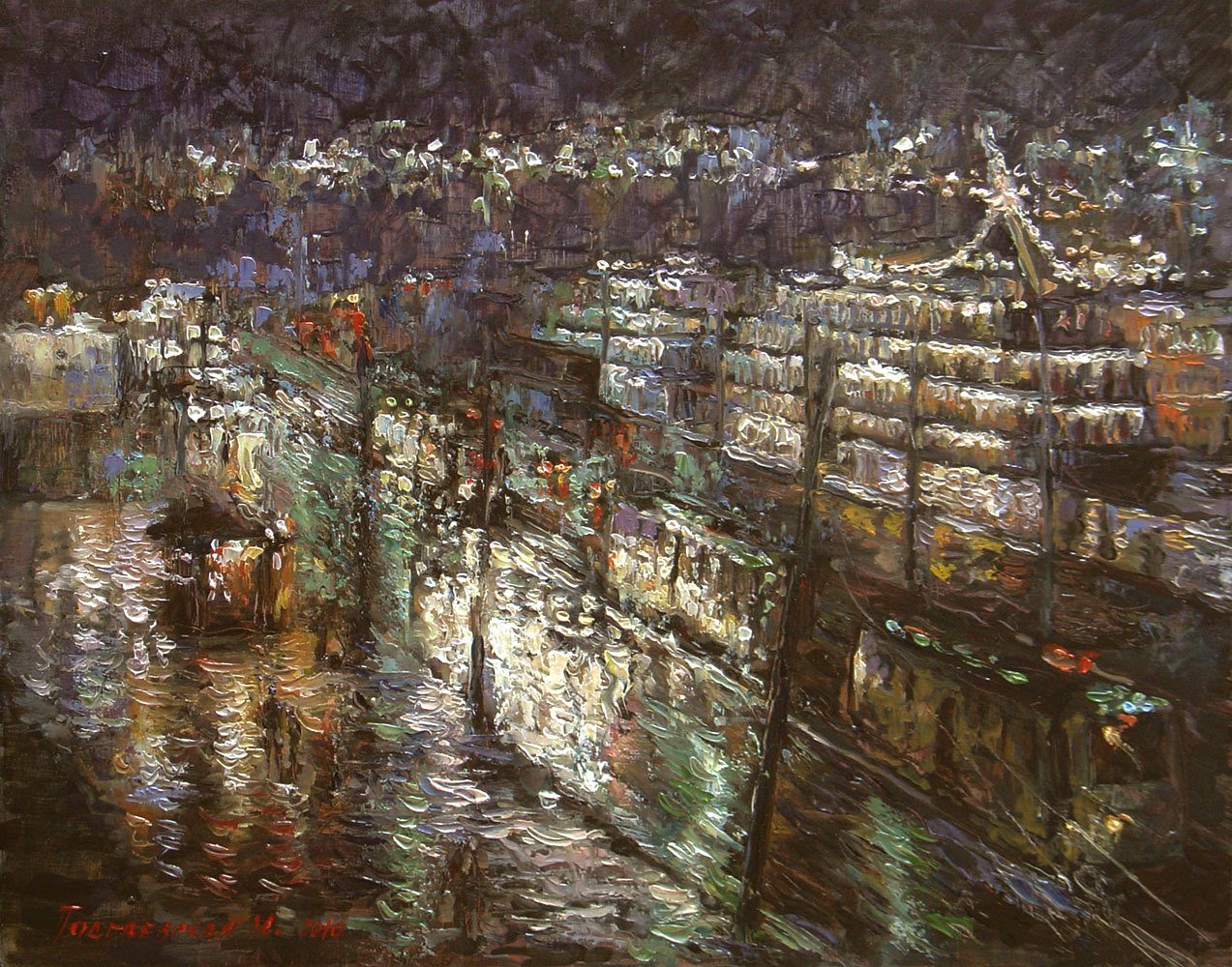 River Dock. Night - 1, 码头Podgaevskaya, 买画 油