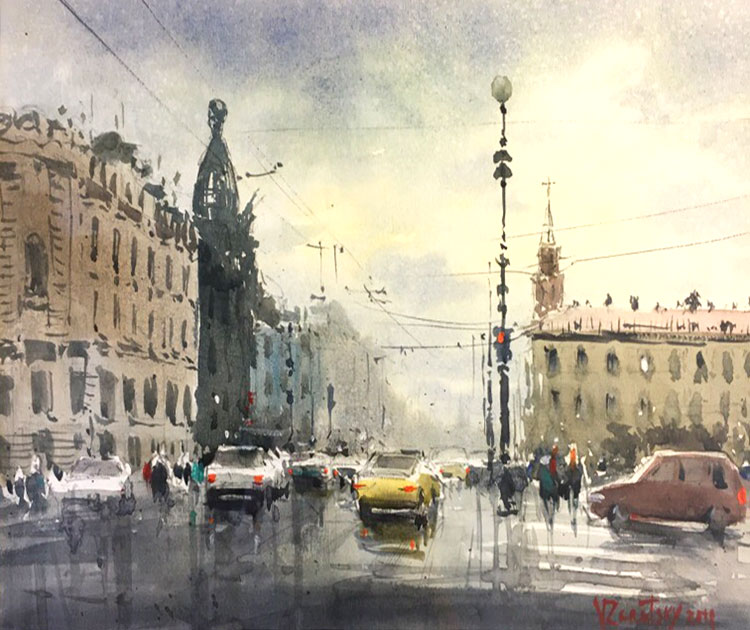 涅瓦大街 - 1, Vladimir Zarutsky, 买画 水彩