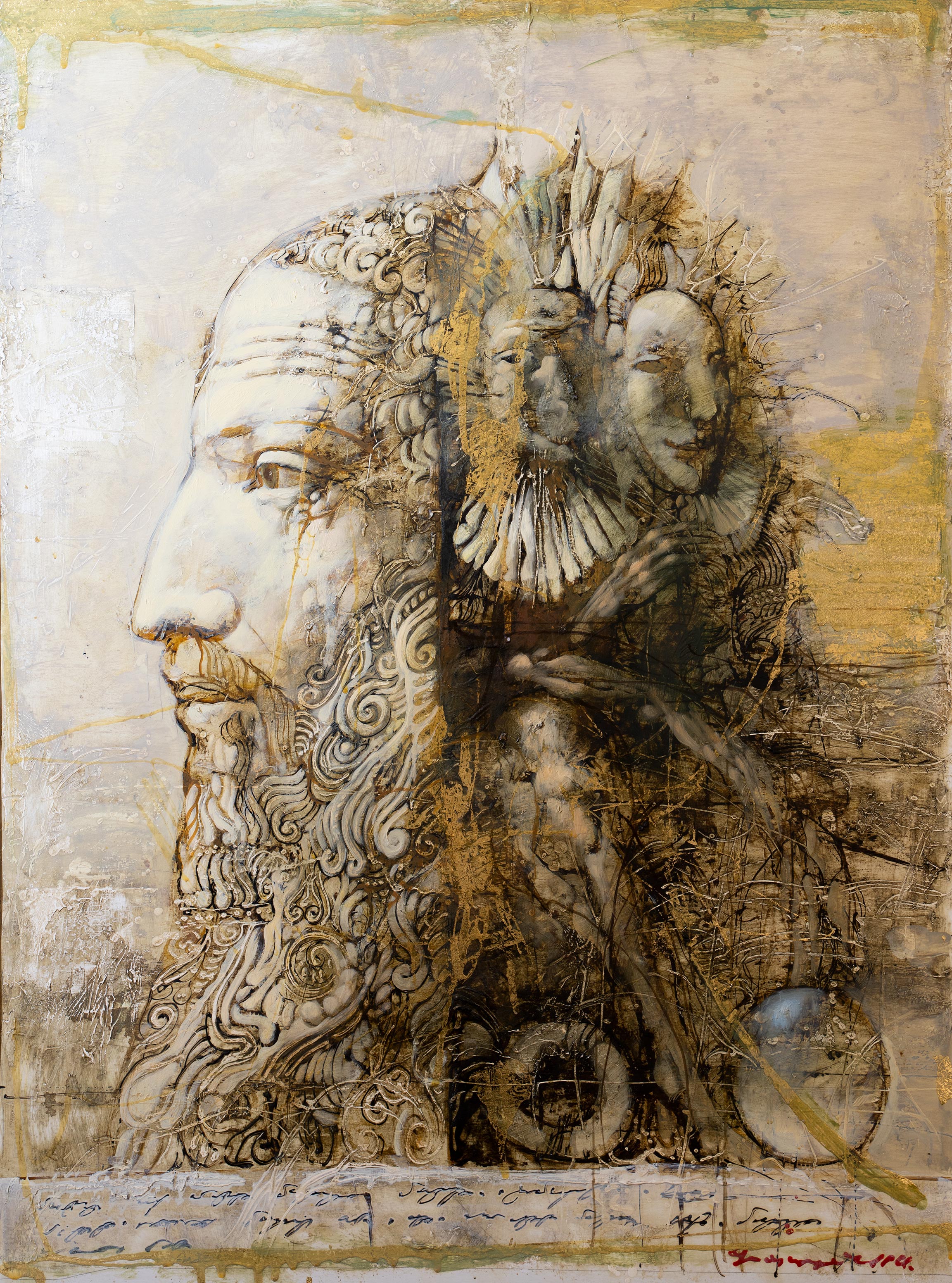 男人。 右边的雕刻板, Armen Gasparyan, 买画 混合媒体