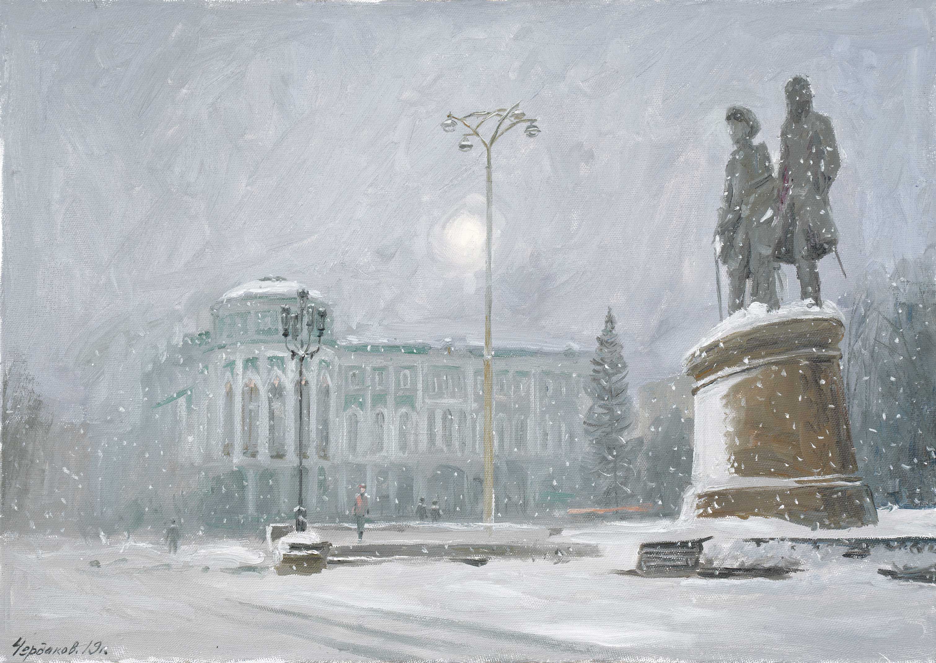 In a Snowy Town - 1, Vyacheslav Cherdakov, 买画 油