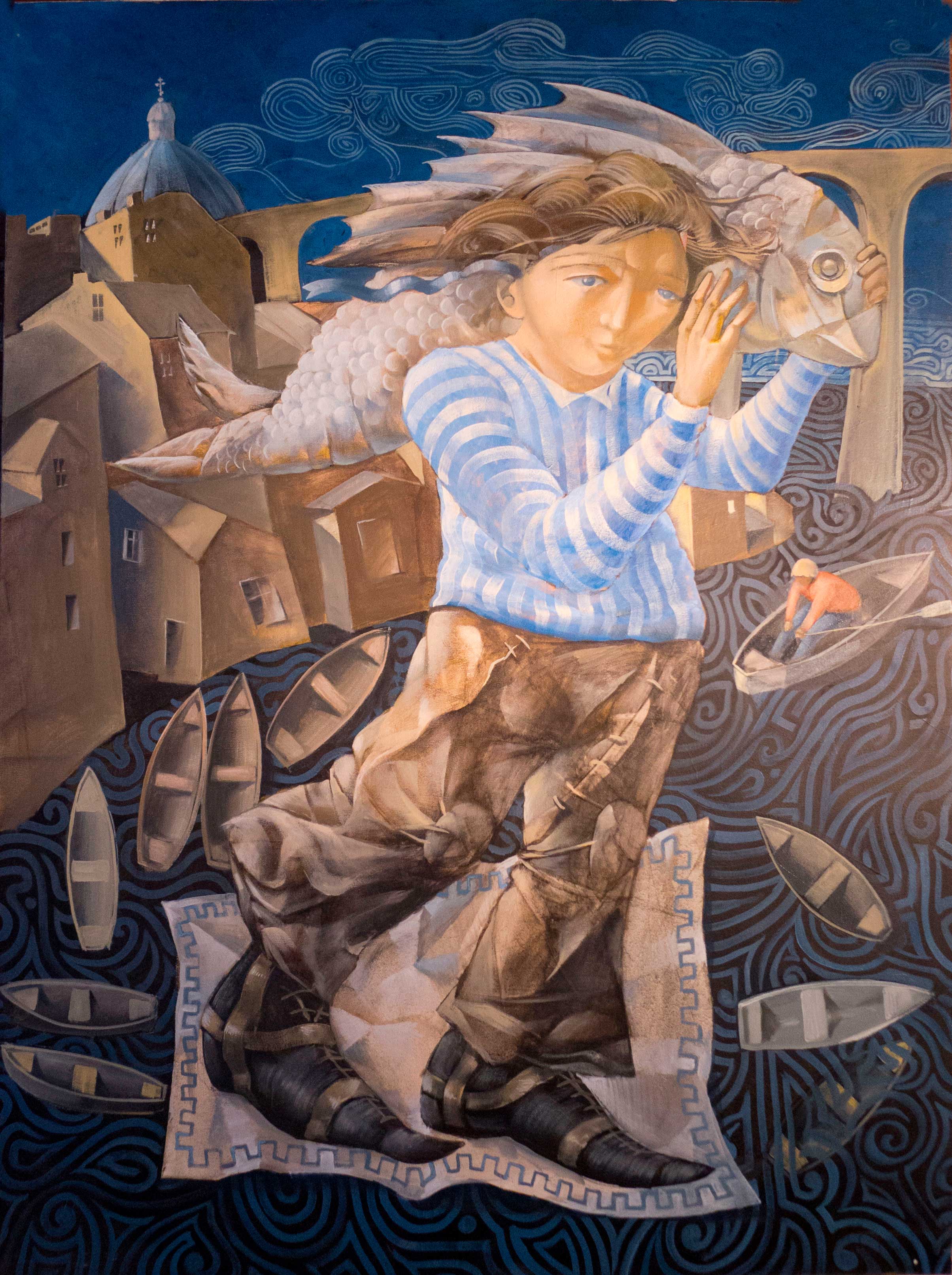 男孩与鱼 - 1, Dmitriy Ivanov, 买画 油