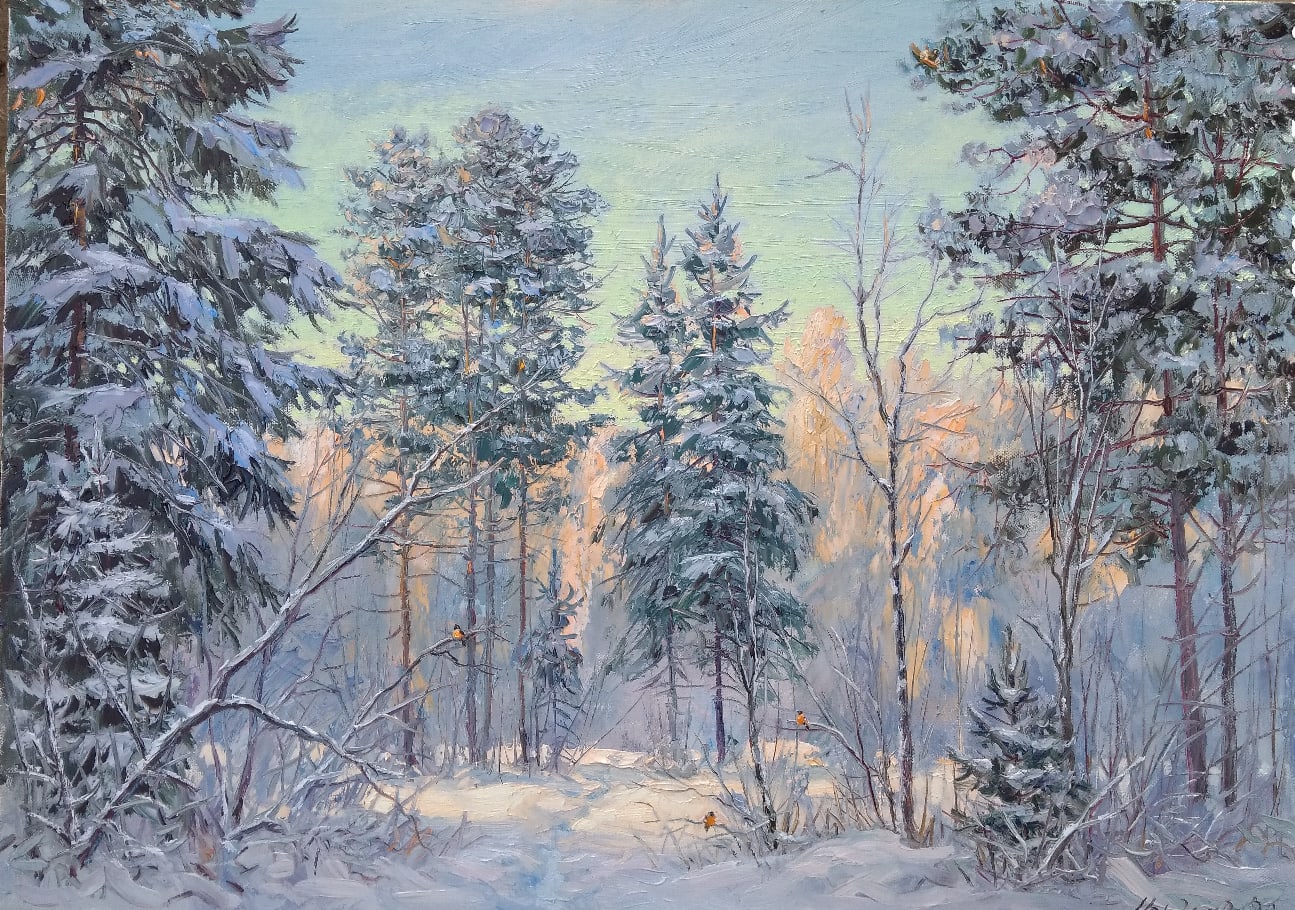 Winter Landscape with Snowbirds - 1, Vyacheslav Cherdakov, 买画 油
