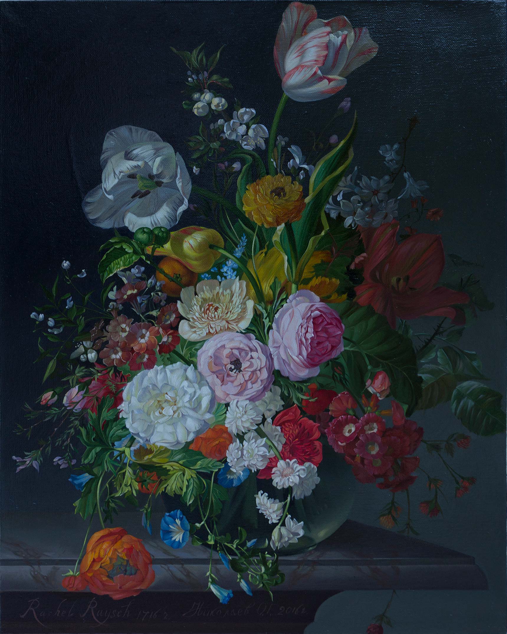 Rachel Ruysch. Still Life With Flowers In A Glass Vase - 1,  奥列格*尼古拉耶夫, 买画 油