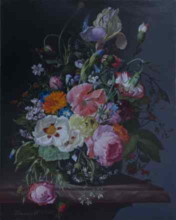 Rachel Ruysh. Still Life With Flowers On A Marble Tabletop