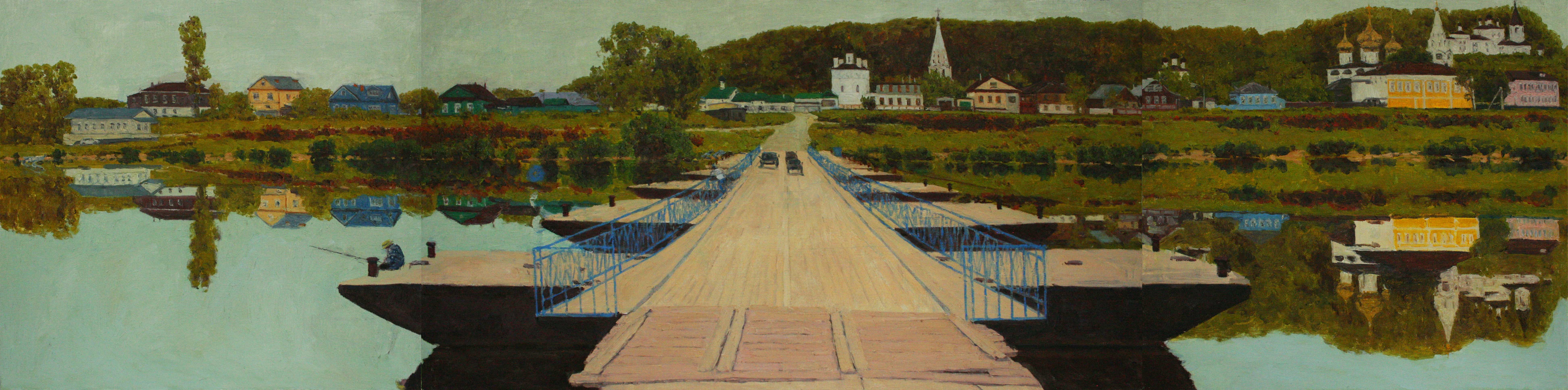 Gorokhovets. View from the Pontoon Bridge. Triptych - 1, Alla Polkovnichenko, 买画 油