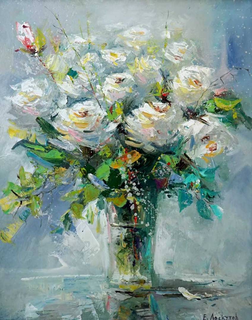 White Sparkling Roses - 1, Evgeny Loskutov, 买画 油