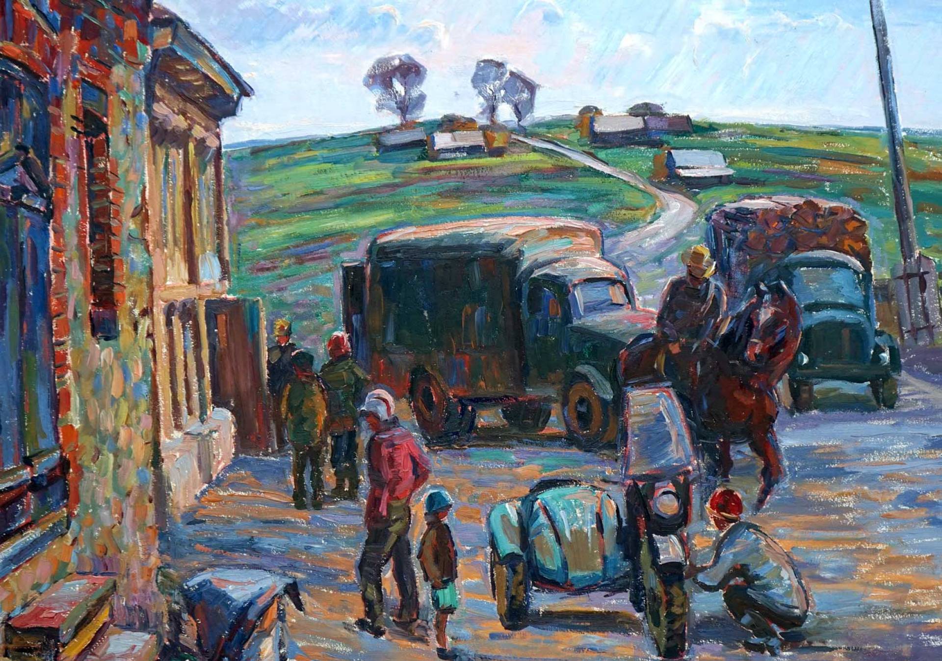 Two Trucks And a Motorcycle - 1, Yuri Sidorovich, 买画 油