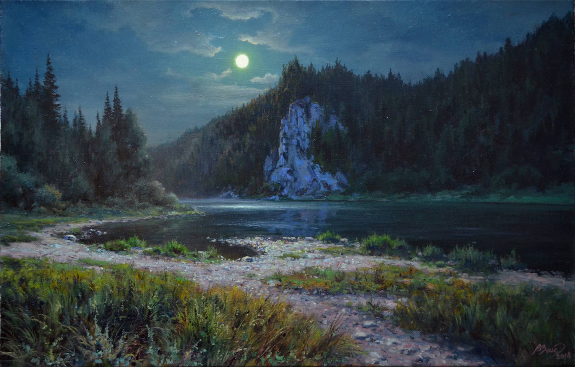 Night on Chusovaya River - 1, Vadim Zainullin, 买画 油