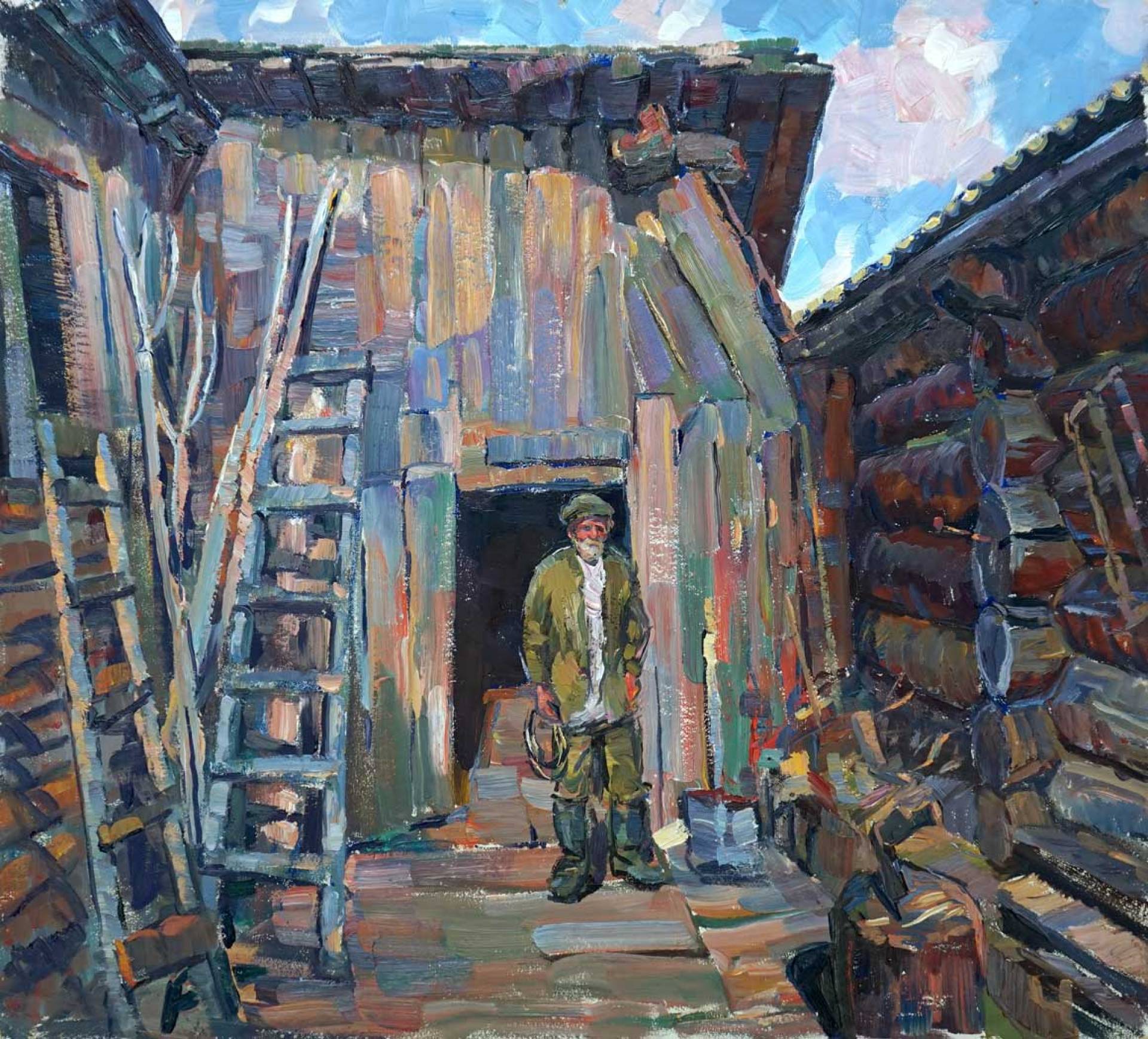Oldman By the Barn - 1, Yuri Sidorovich, 买画 油