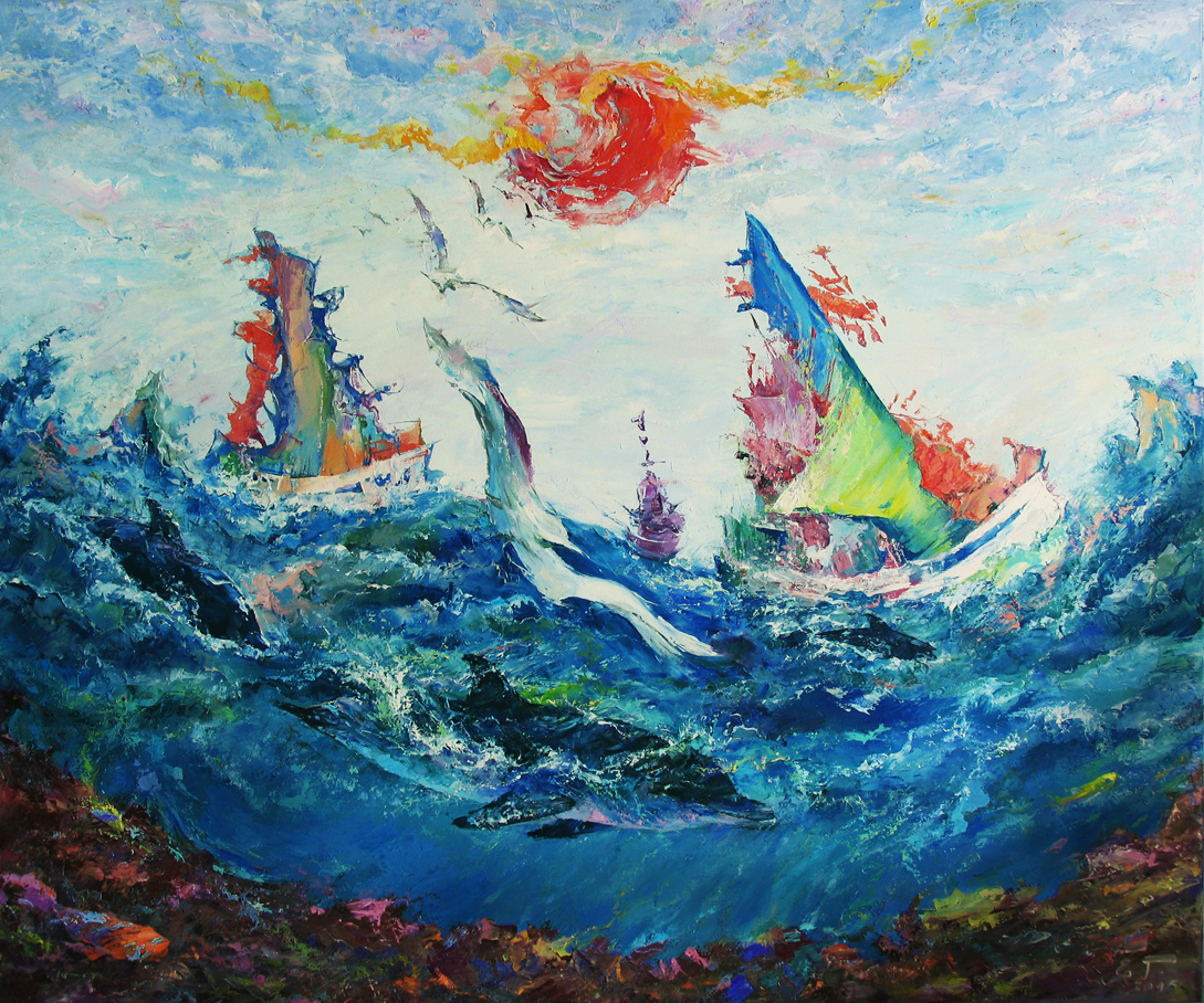 帆船赛III-红太阳下 - 1, Evgeny Guselnikov, 买画 油