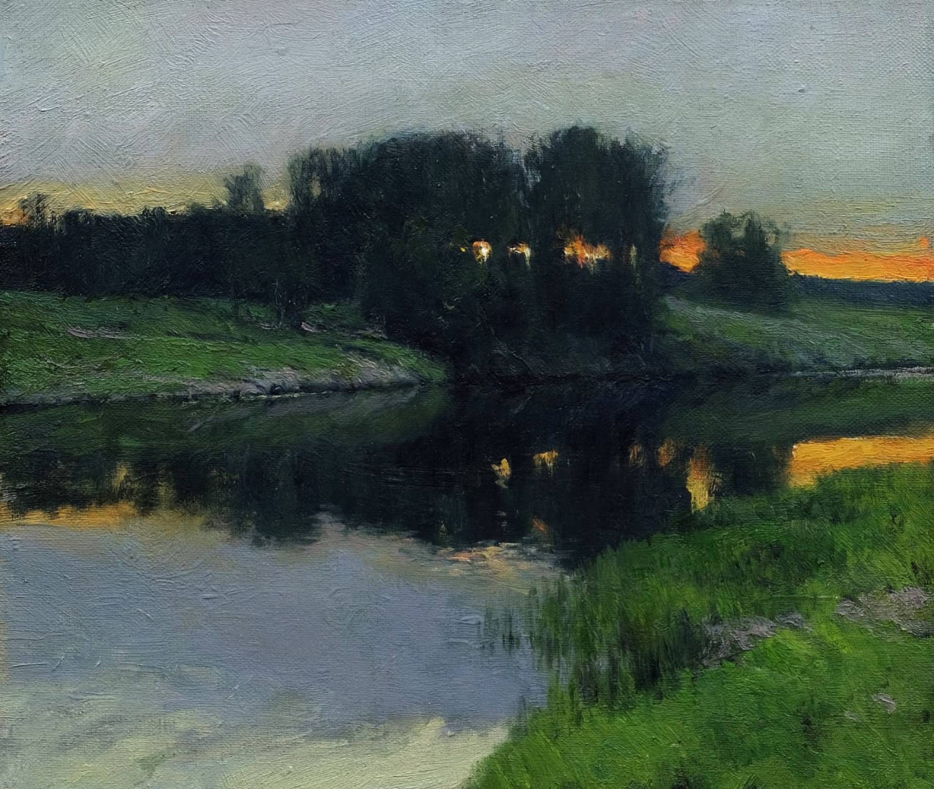 在河上的一个温暖的夜晚 - 1, Vladimir Kirillov, 买画 油