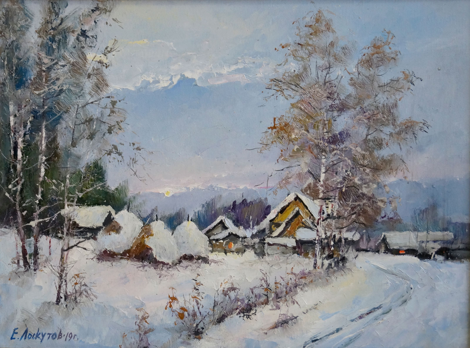 冬天晚上在的村庄 - 1, Evgeny Loskutov, 买画 油