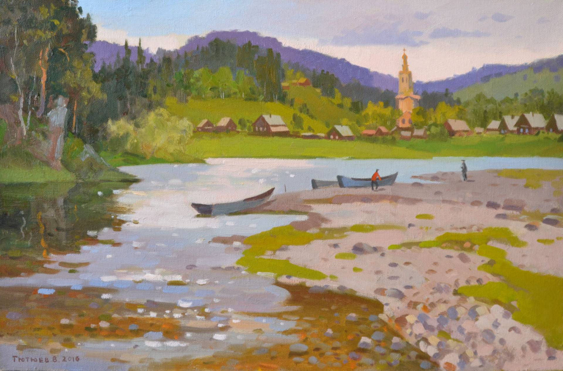 Evening. Fishermen - 1, Vladimir Tyutyuev, 买画 油