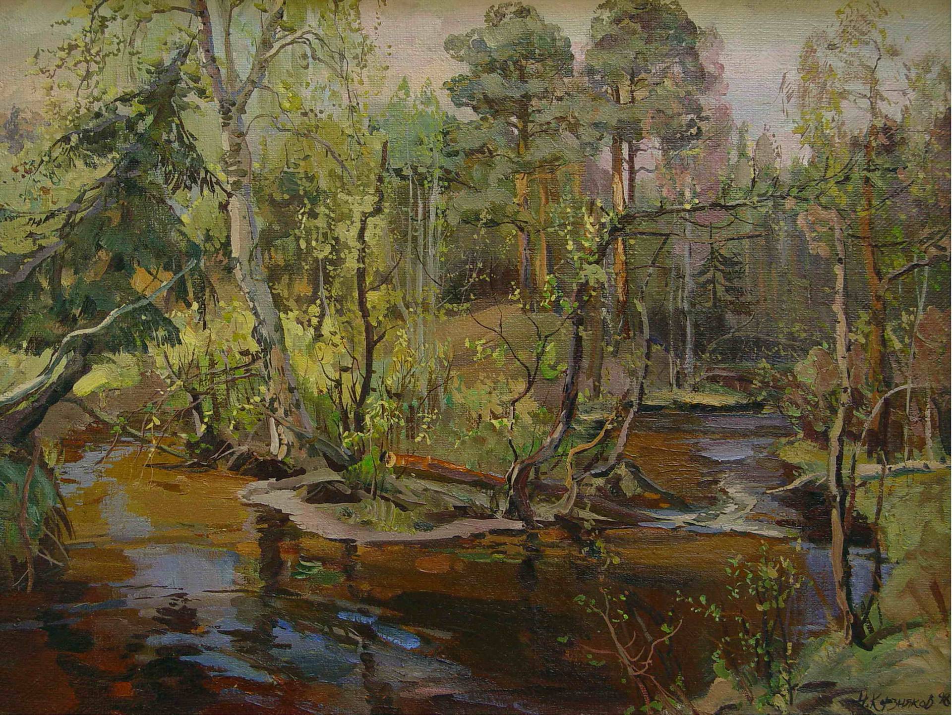 Forest Stream in May - 1, Nikolay Korznyakov, 买画 油