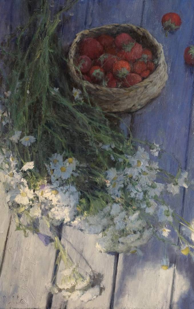 桌子上的雏菊和浆果 - 1, Vladimir Kirillov, 买画 油
