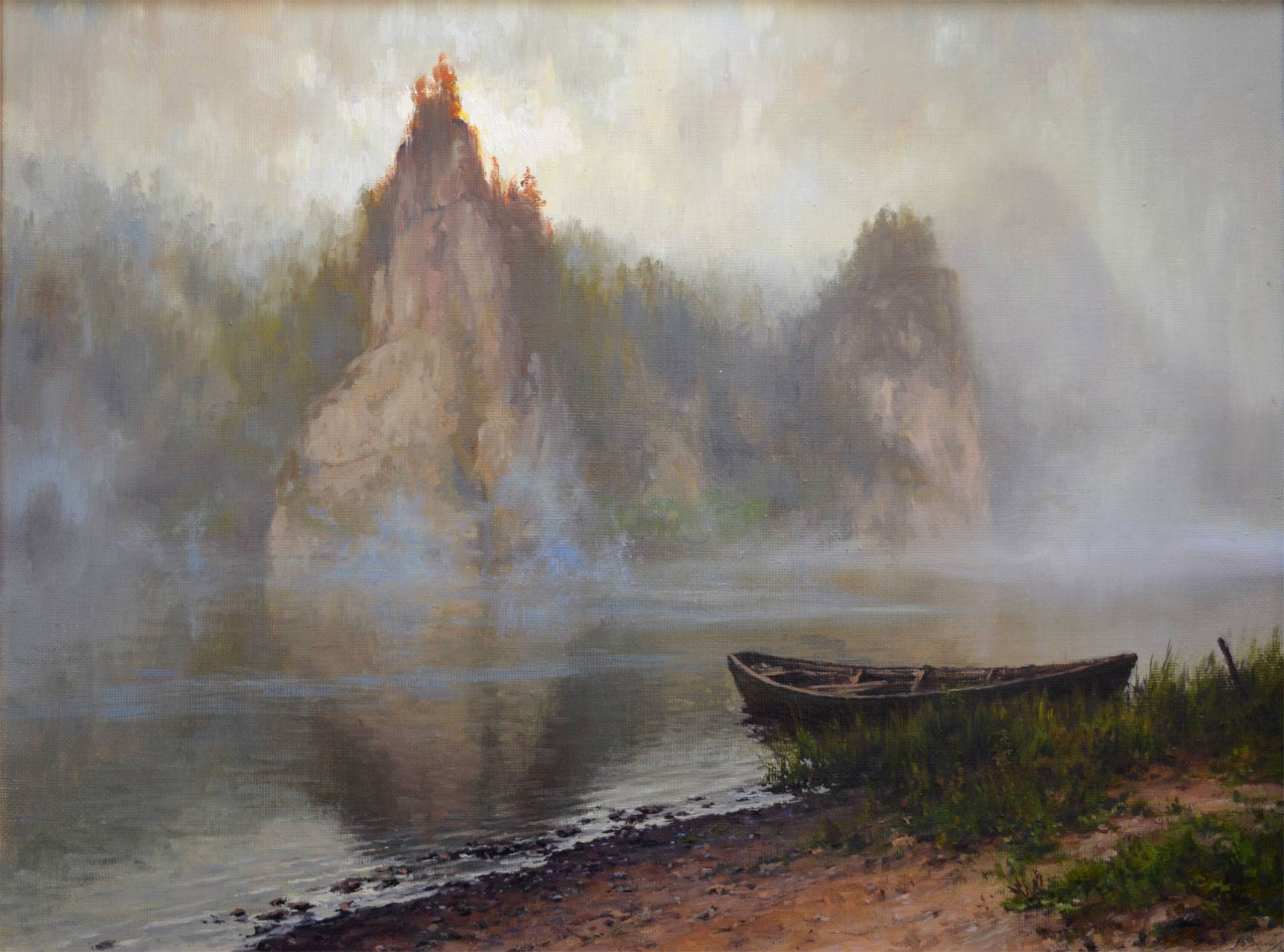 The River Flows and Melts in the Fog - 1, Vadim Zainullin, 买画 油