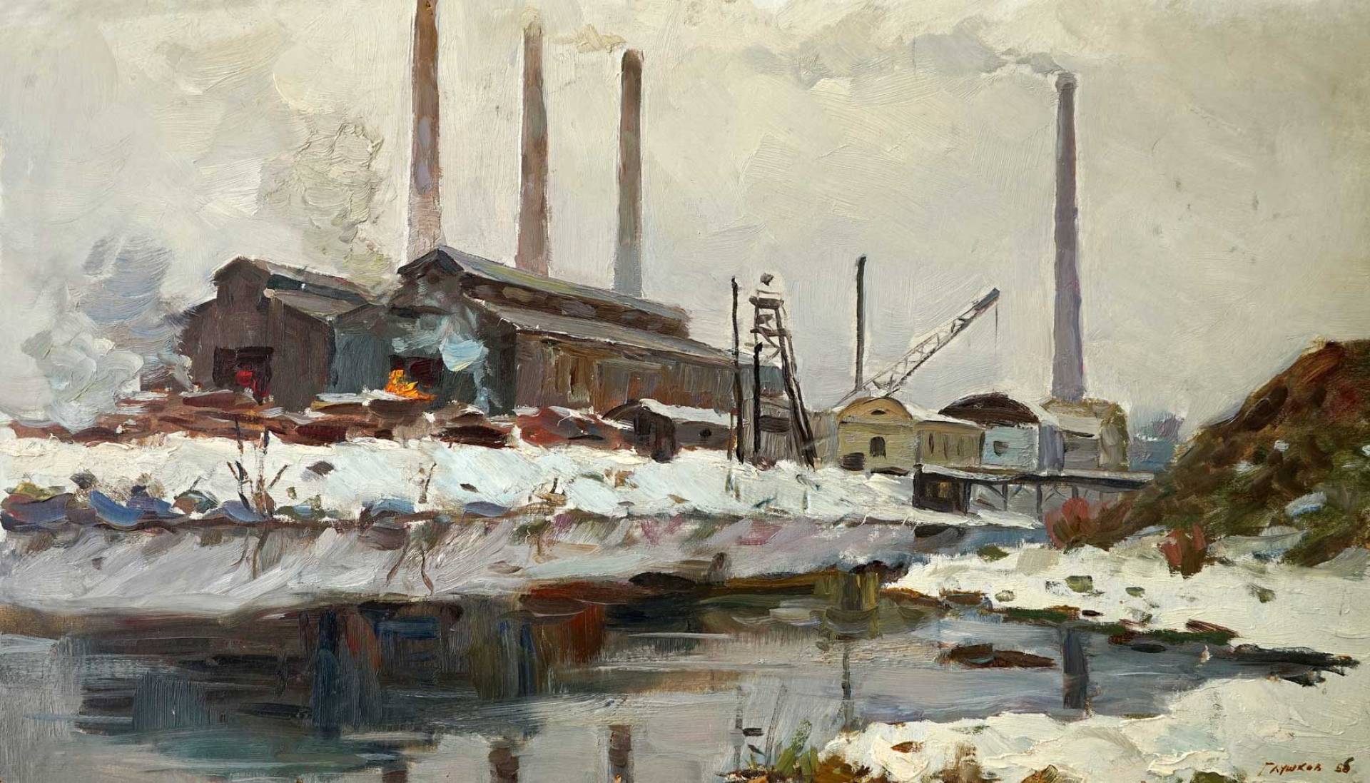 Factory Dam in Winter - 1, Boris Glushkov, 买画 油