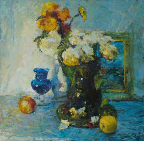静物与蓝色花瓶