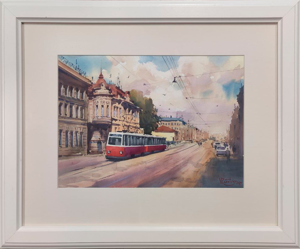 Red Tram - 1, Vladimir Zarutsky, 买画 水彩