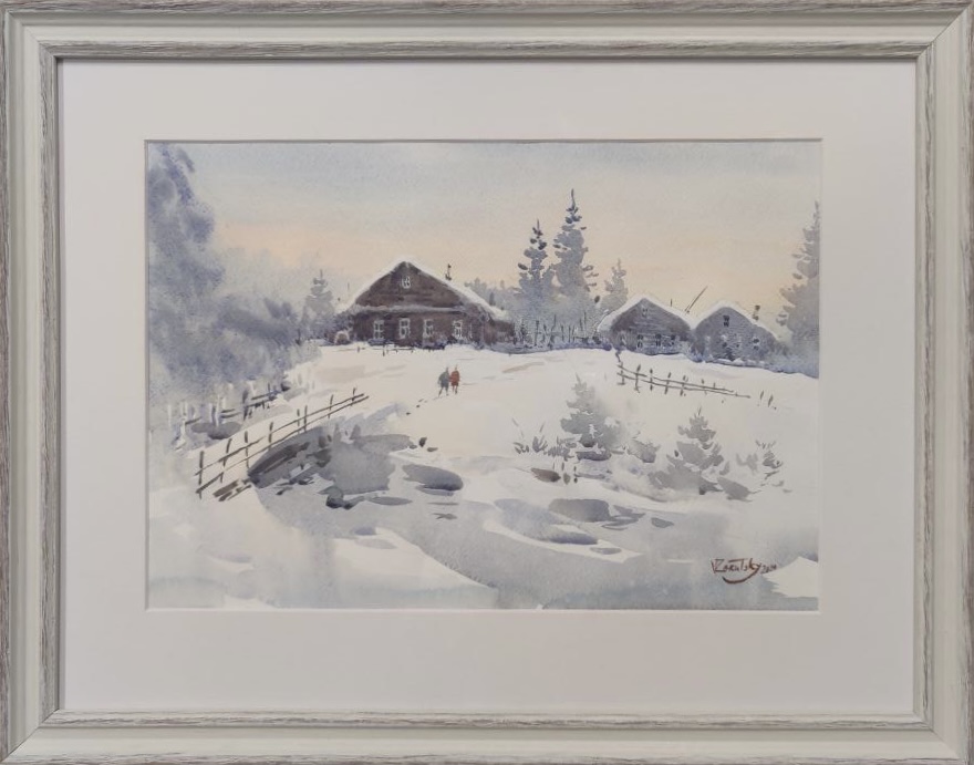 Winter in Karelia - 1, Vladimir Zarutsky, 买画 水彩