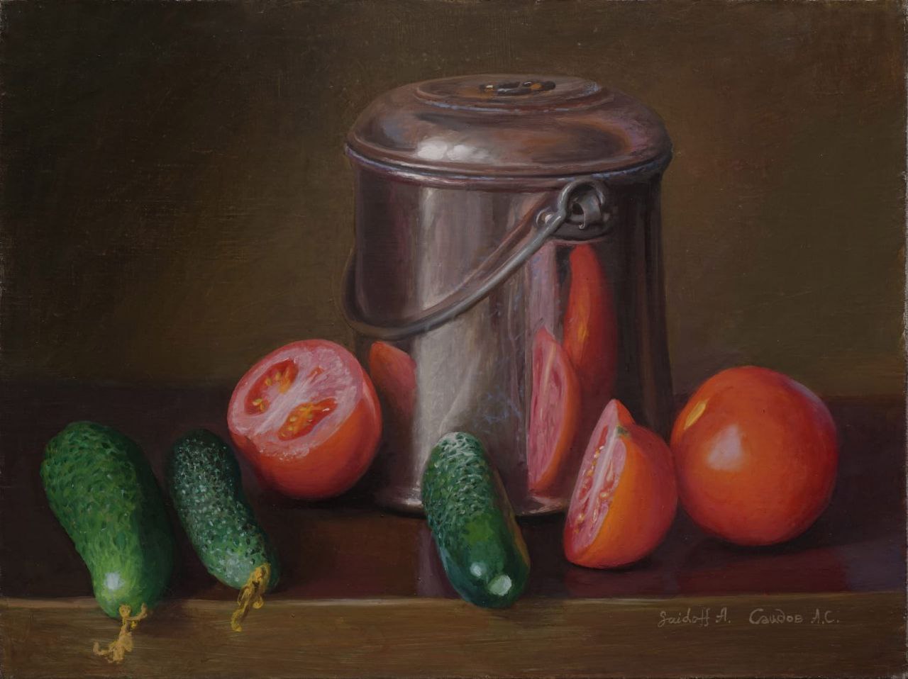 Still life with cucumbers and tomatoes - 1, Alexander Saidov, 买画 油