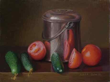 Still life with cucumbers and tomatoes