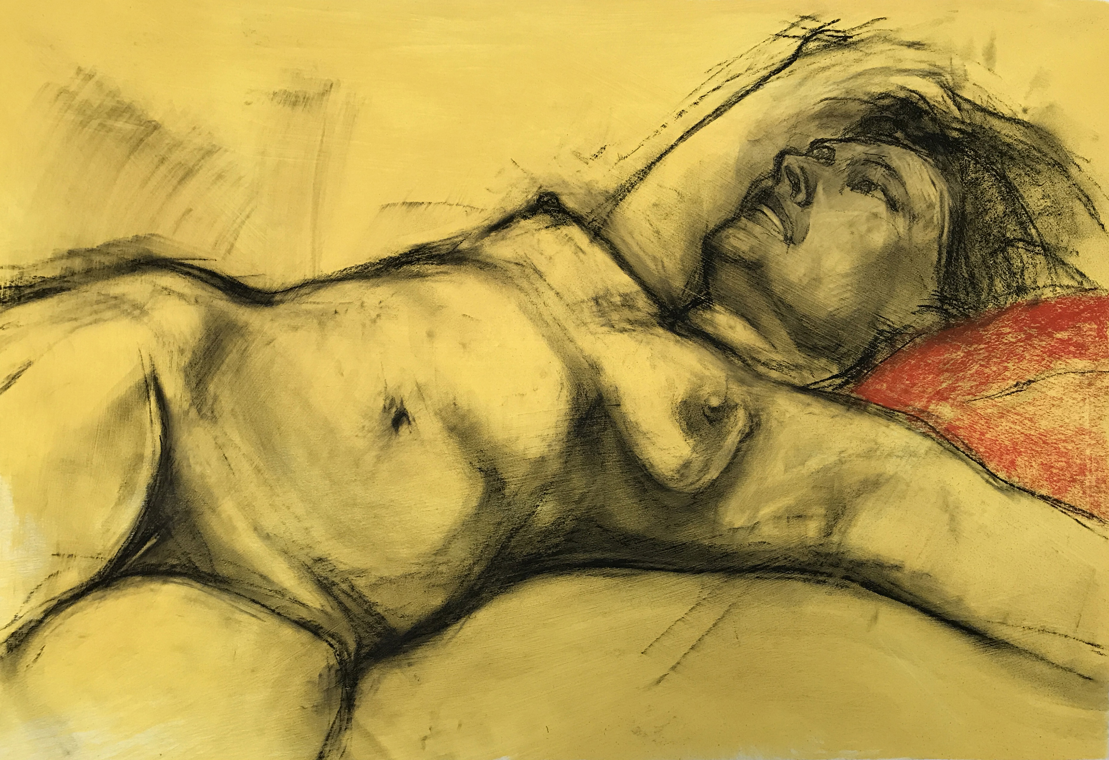 黄色背景上的裸体女人  - 1, 康斯坦丁*弗明, 买画 混合媒体