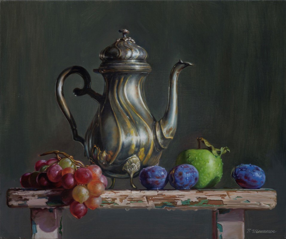 The Kettle With Fruit On The Bench - 1, Valery Shishkin, 买画 油
