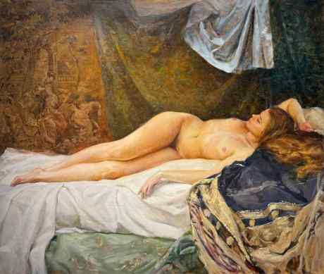 Nude with a tapestry