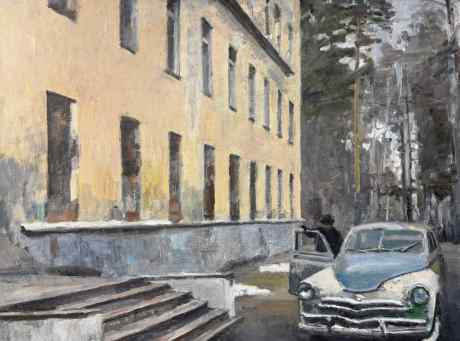 Spring landscape with a car