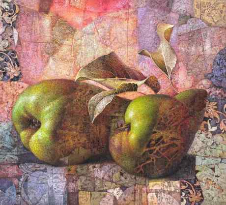 Contemplation of the evening sun on green pears