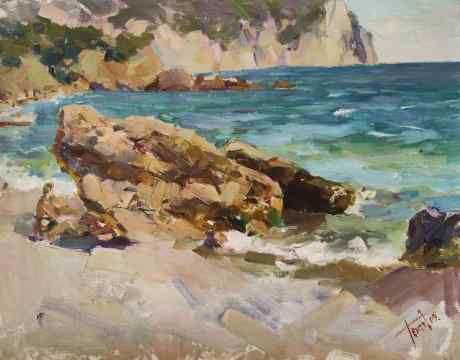 The girl on the rocky shore