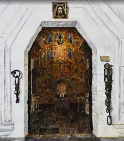 The diptych "Razin's Chains." Left panel: "Military Cathedral. Starocherkasskaya village."