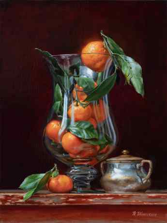 Tangerines in a Glass Vase.