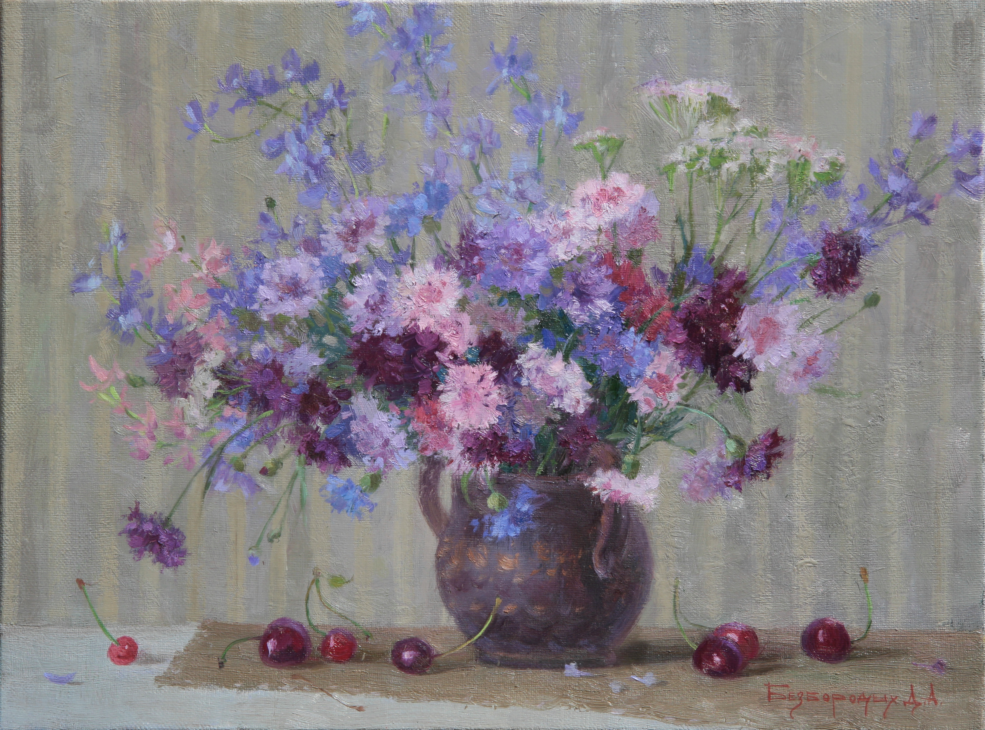 Flowers and Cherries - 1, Dina Bezborodykh, 买画 油