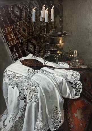 Still Life with a Hot-Water Bottle and a Venetian Tablecloth