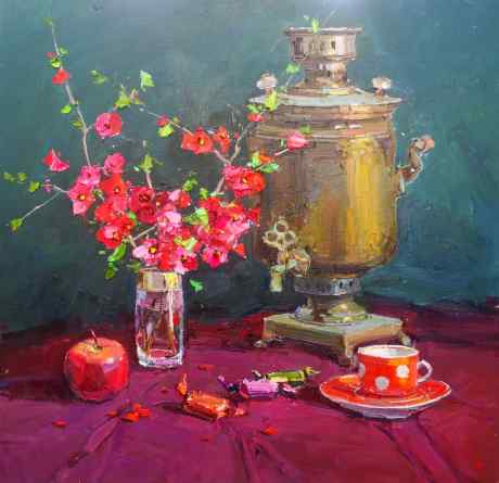  A Samovar and Japanese Quince