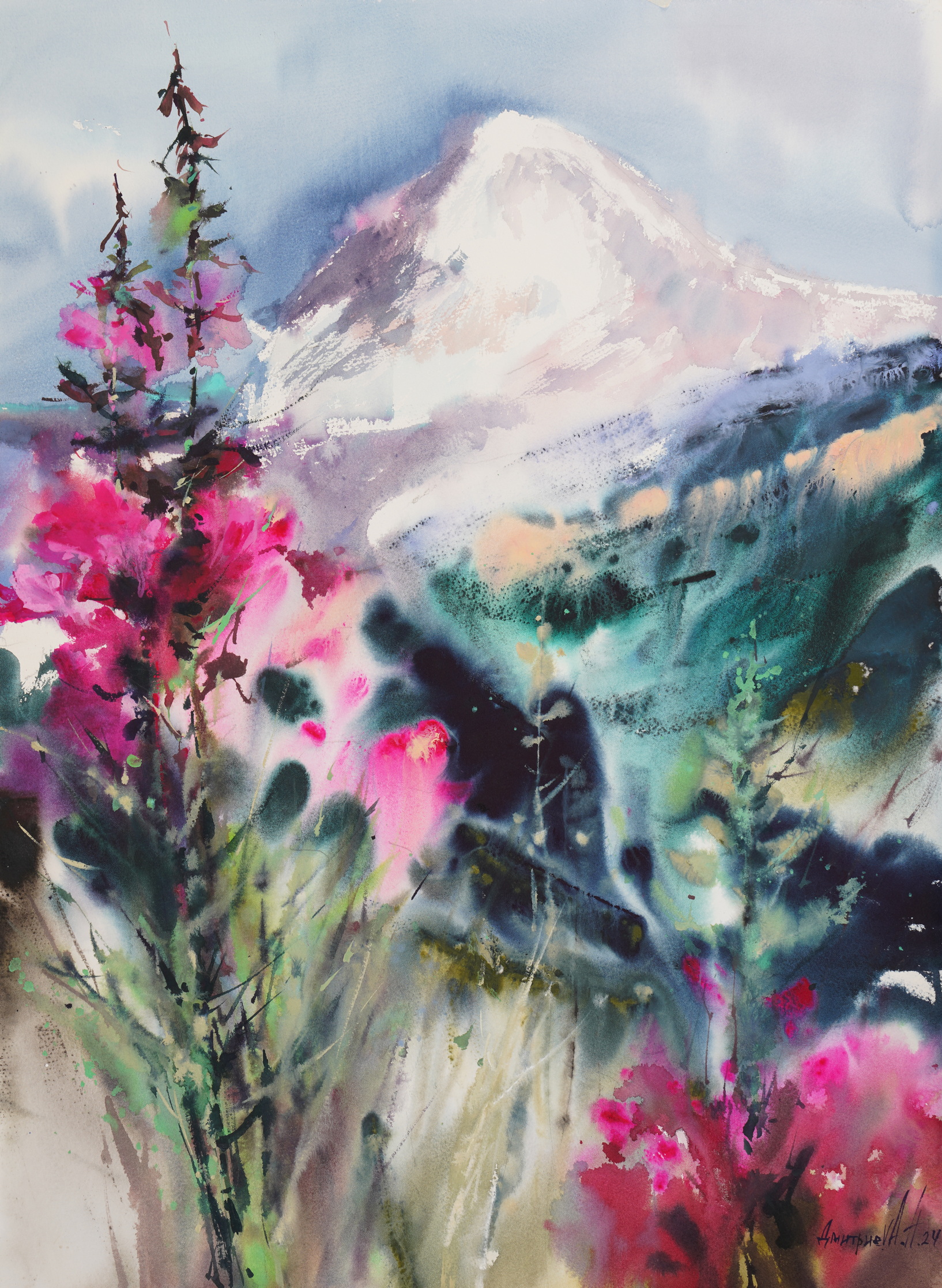 Mountain Flowers - 1, Natalia Dmitrieva, 买画 水彩