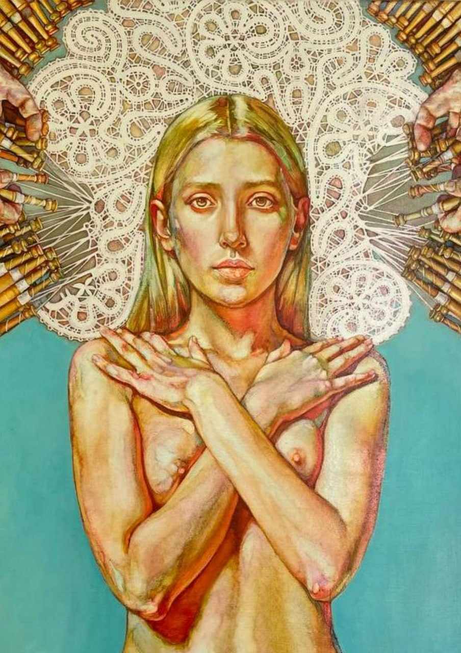 展览中的绘画作品《思考》片段